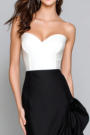 Black and White Mermaid Sweetheart Fomal Dress with Ruffles